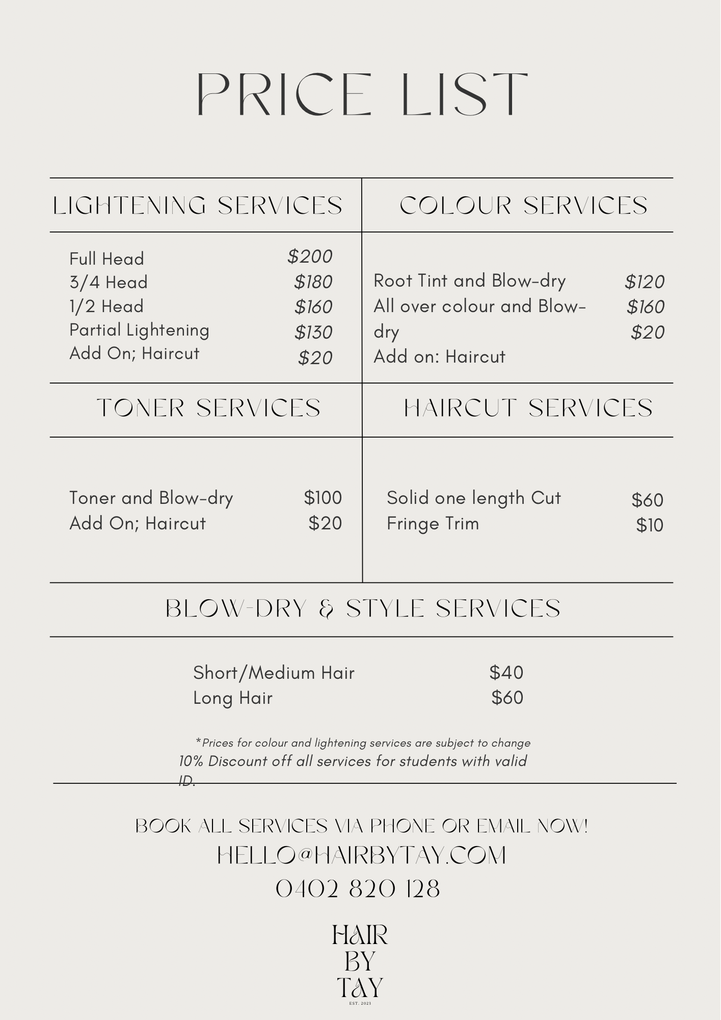 Price List